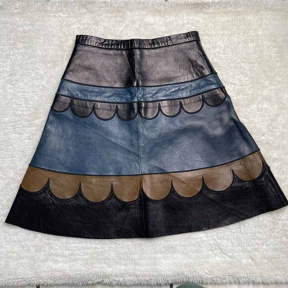 Red Valentino Women's Multicolored Leather A-Line Scallop Print Skirt IT40 / 4US - Picture 1 of 12